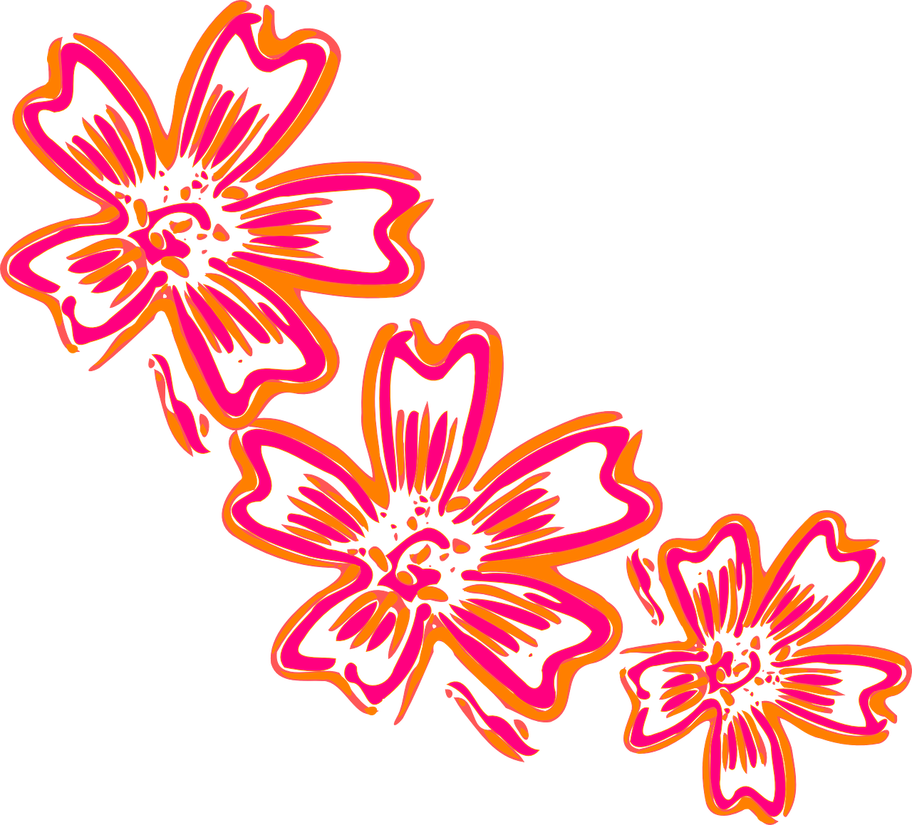 Flowers Orange Pink Design Png Image - Cluster Of Flowers Cartoon (1280x1158)