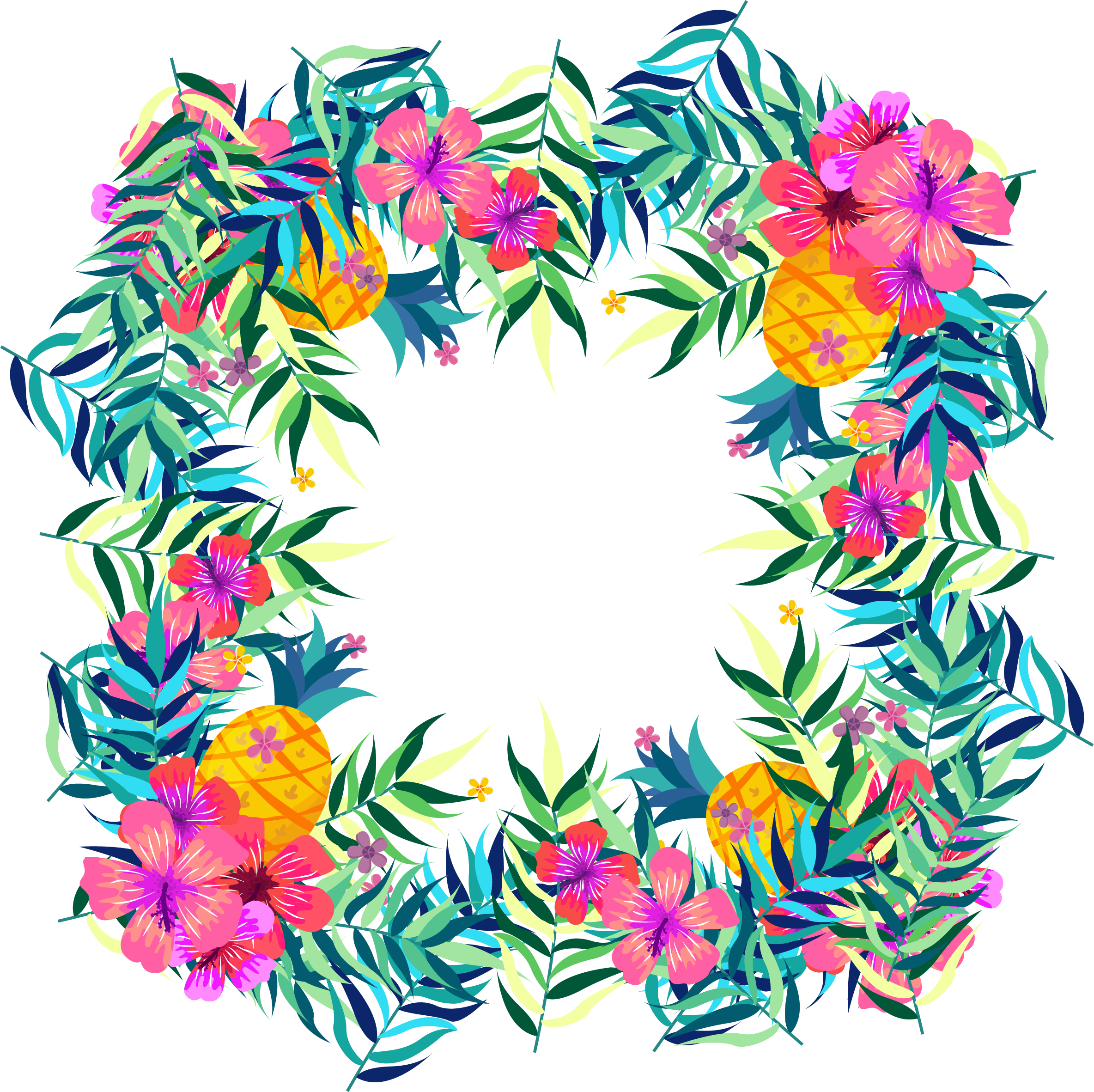 Flower Tropics Fruit Clip Art - Transparent Tropical Flower Border (2368x2363)
