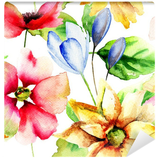 Seamless Wallpaper With Summer Flowers Wall Mural • - Orange Venue Rengarenk Çiçek Buketi Desenli 3d Baskılı (400x400)