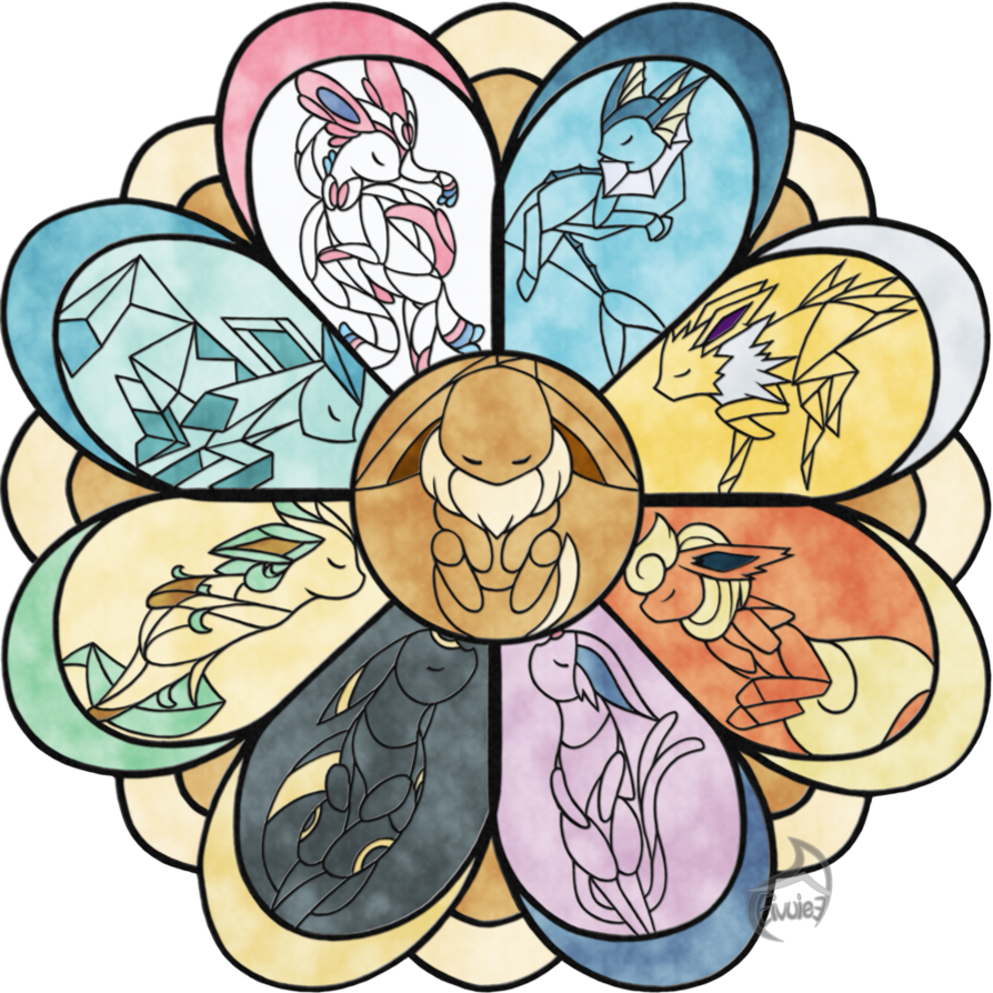 Eeveelutions In Stained Glass - Eeveelutions In Stained Glass (894x894)
