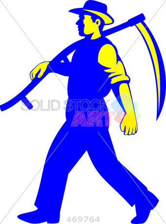 Stock Illustration Of Retro Cartoon Illustration Of - Cartoon Farmer Side View (340x458)