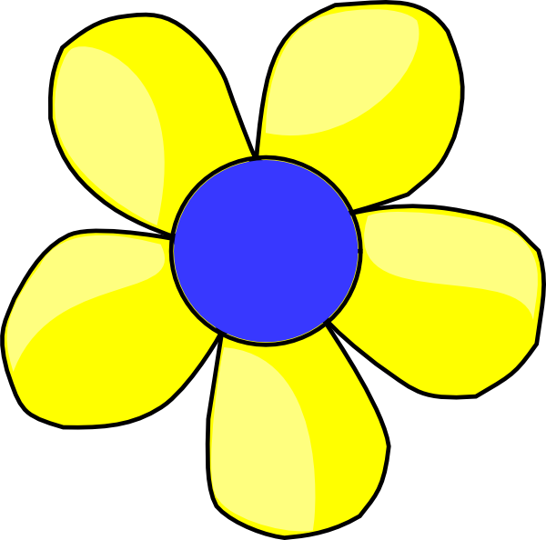 Blue And Yellow Flower Shaded Clip Art At Clker - Yellow And Blue Cartoon Flower (600x594)