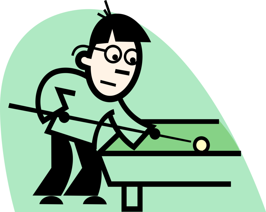 Vector Illustration Of Sport Of Billiards Pool Player - Kid Speaking (878x700)