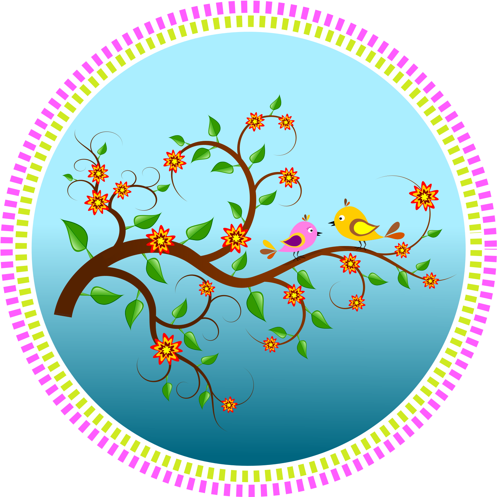 Clip Art Of Birds And Flowers Clipart On A Branch With - Birds On Branches Clipart (1697x2400)