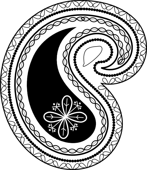 Bandana Pattern Clipart - Paisley Black And White Pattern (516x595)