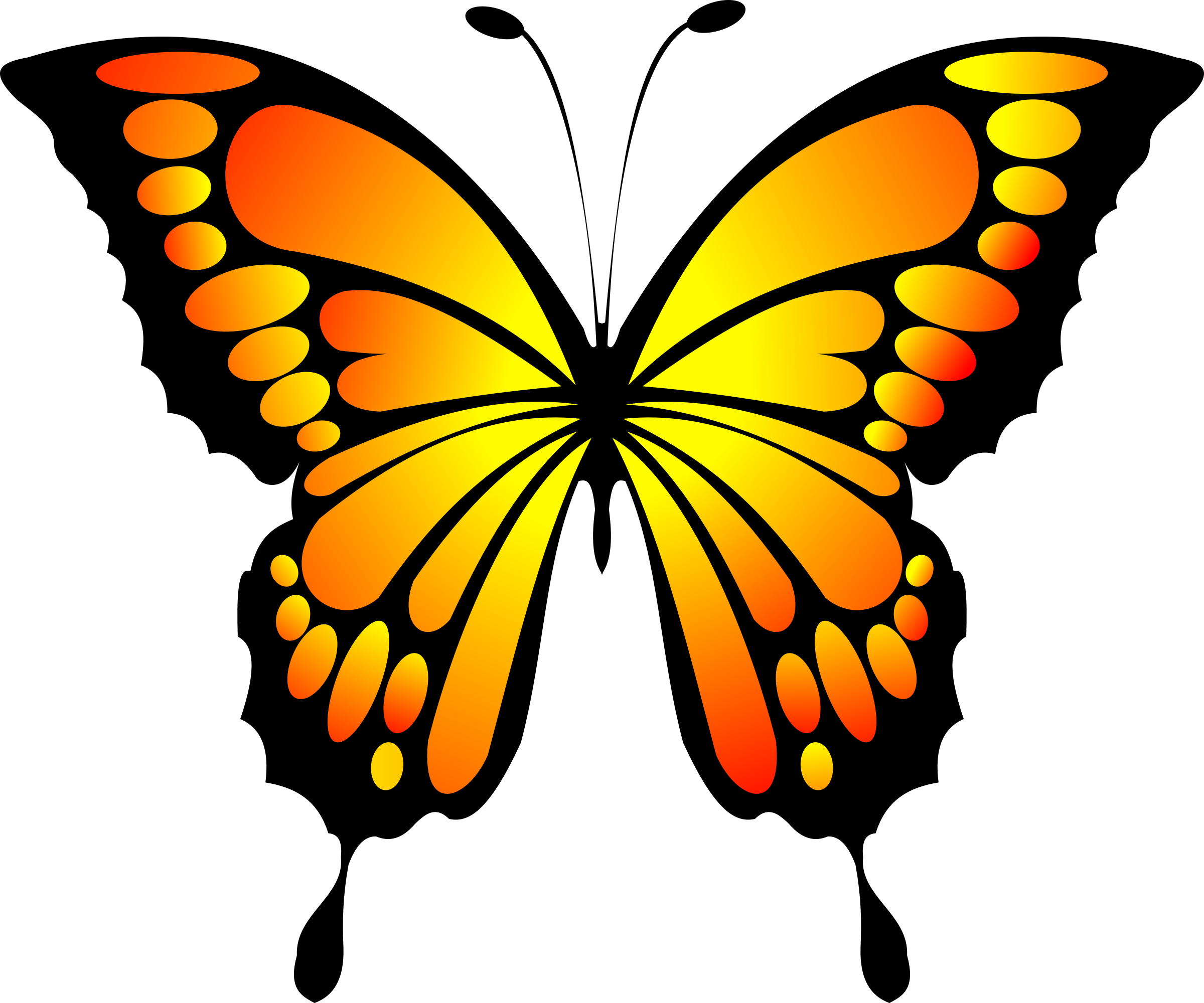 Clip Art Of Butterflies And Flowers, Clip Art Of Butterflies - Yellow And Red Butterfly (2400x2000)