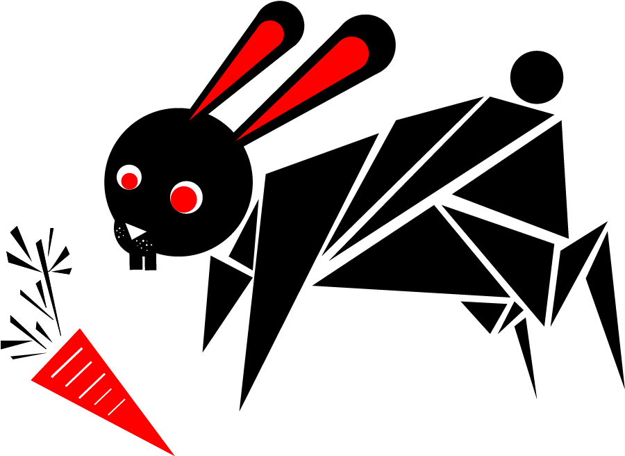 Blakc Red White Rabbit Eating Carrot Formed By Geometric - Infant (1024x768)