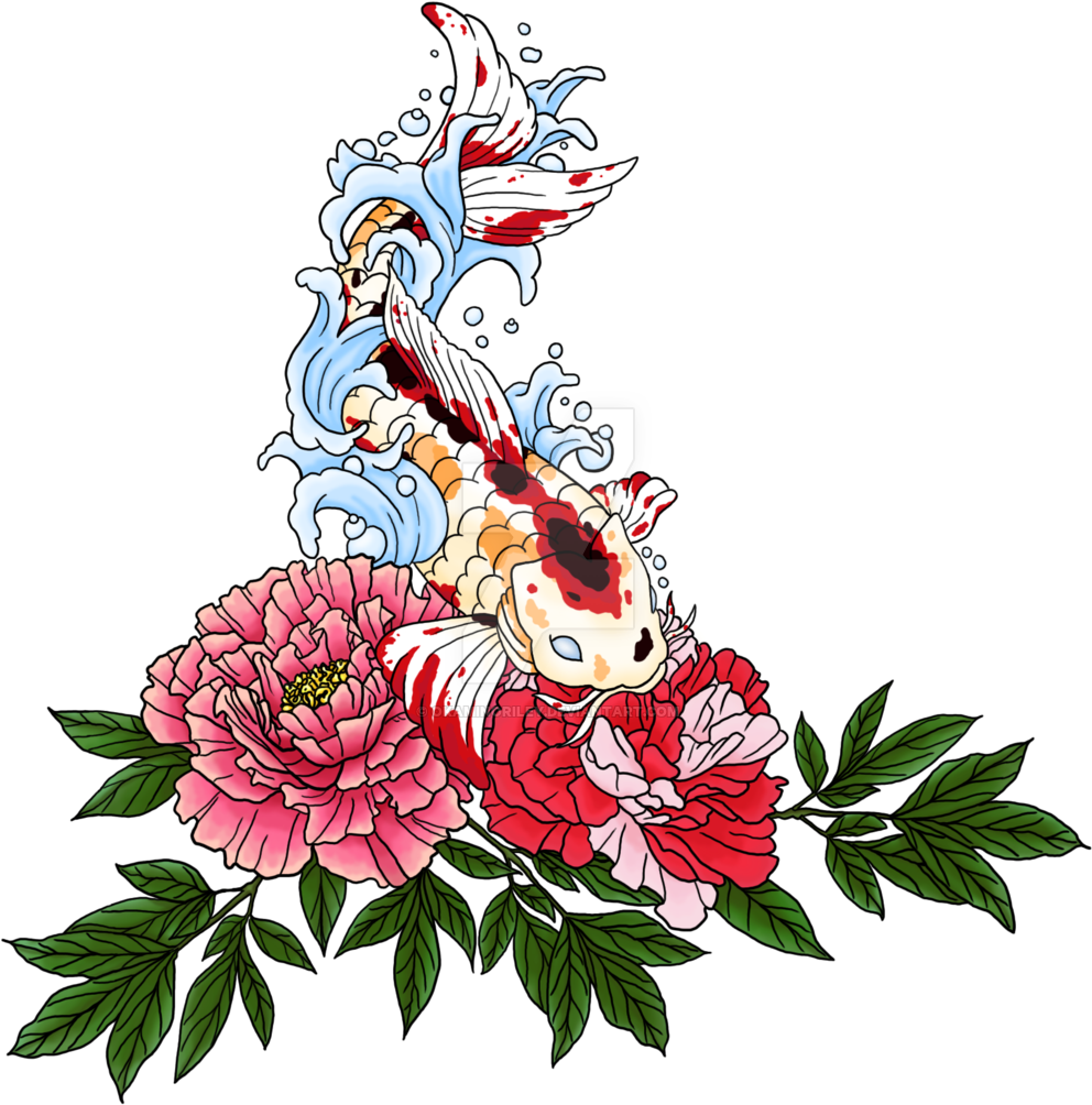 Koi Peony Tattoo - Koi And Peony Tattoo (1024x1045)