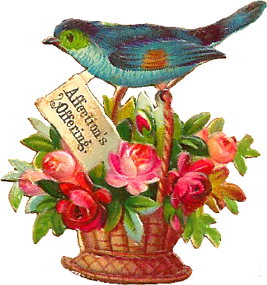 These Are Two Charming Victorian Scraps Featuring Birds - Birds With Rose Flowers (444x453)