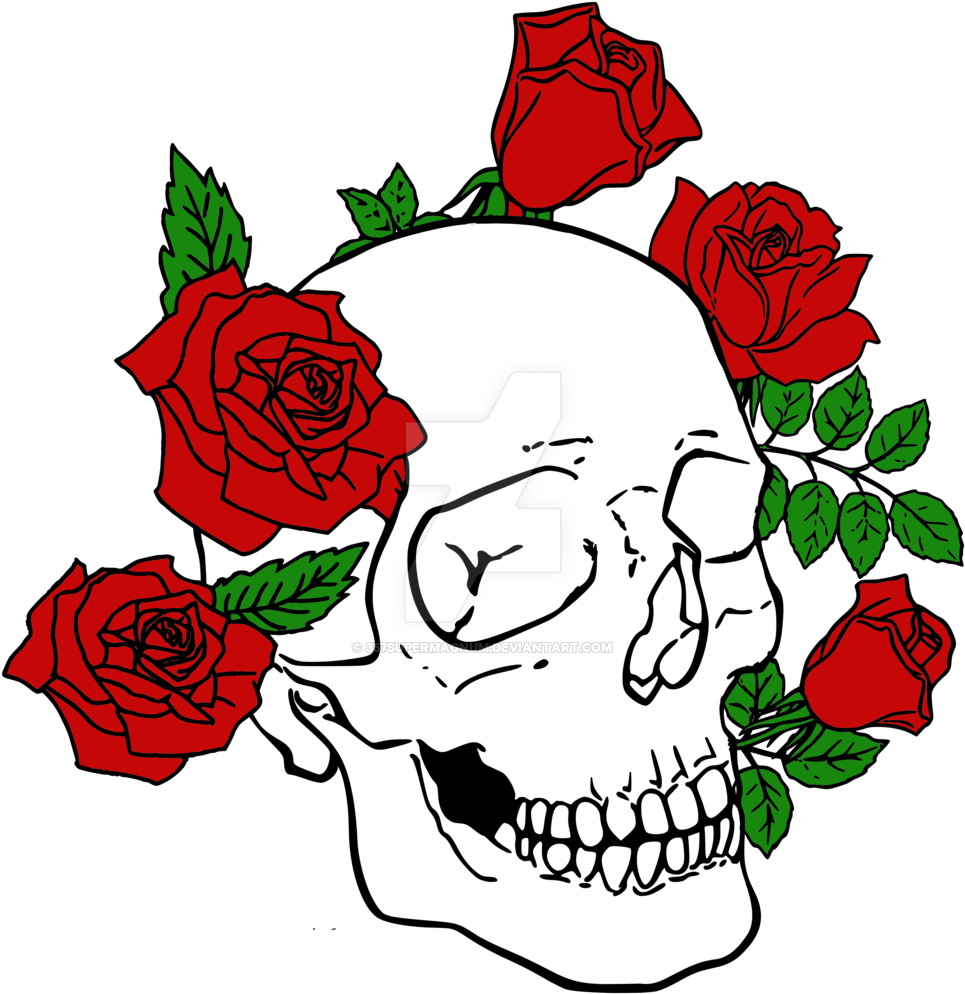 Skull And Roses 2 By 357supermagnum - Skull With Rose Clip Art (1024x1053)