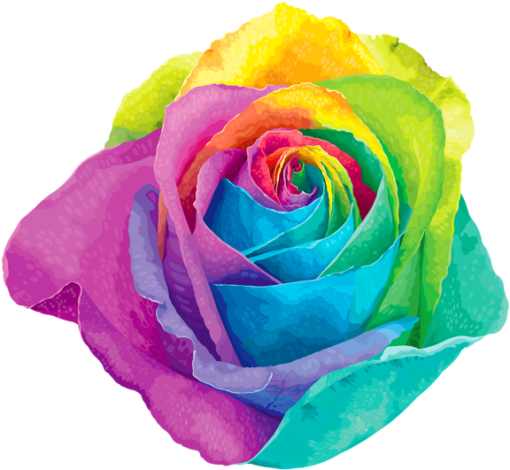 Red Rose With Stem Transparent Png Clip Art Image - Rainbow Rose Transparent (600x548)