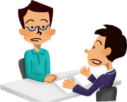 Smiling Man Having Consultation - シニア イラスト 相談 フリー (434x350)