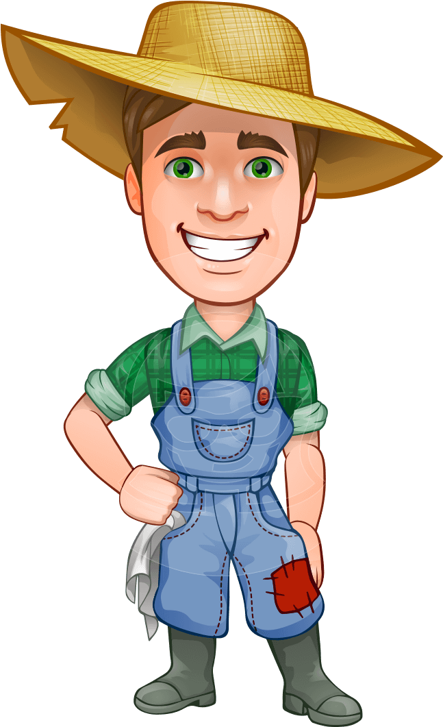 A Farmer Man Vector Character Illustrated In Typical - Farmer Cartoon Png (957x1060)