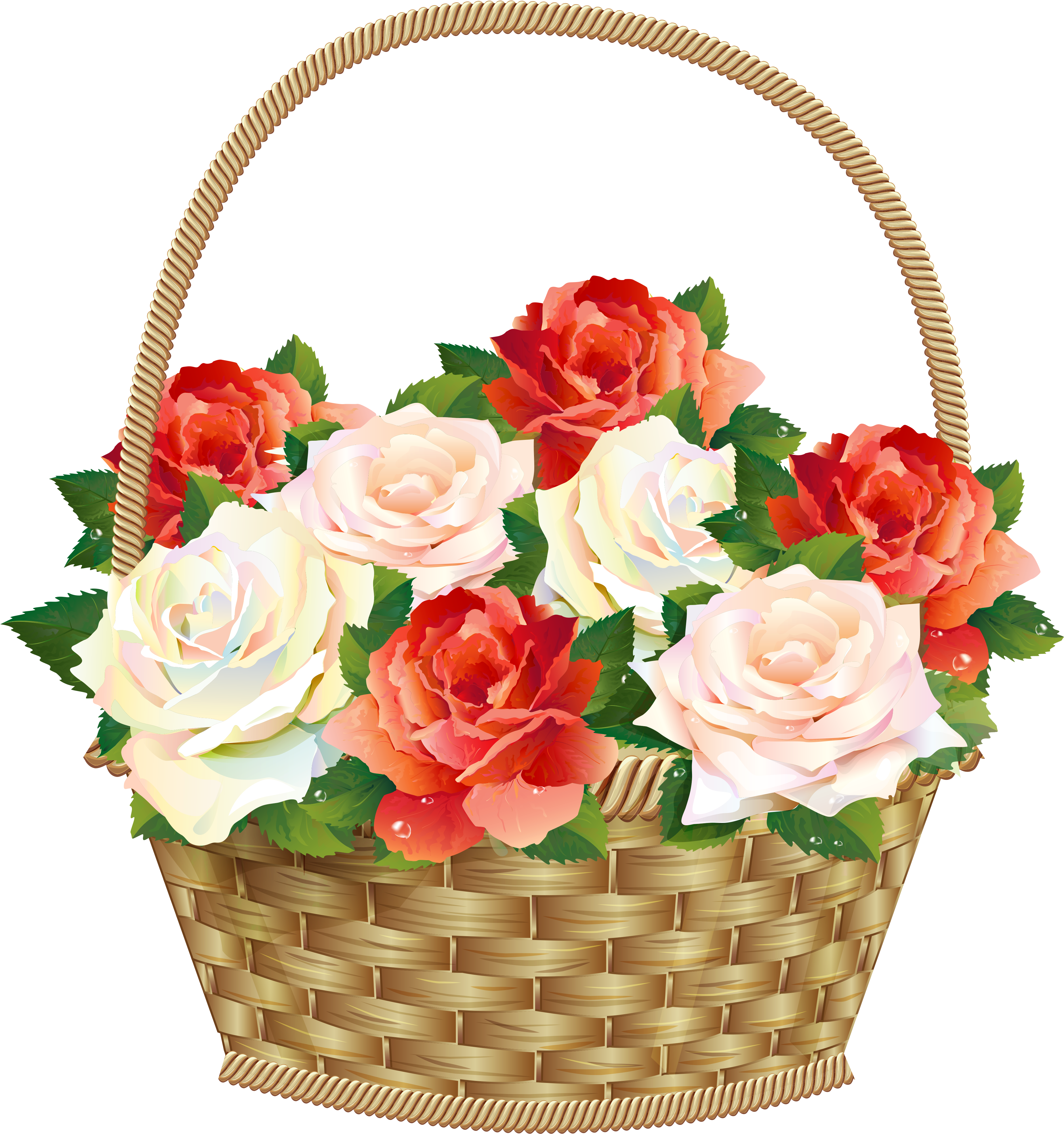 Red Rose Clipart Basket - Basket Of Roses Clipart (3901x4124)