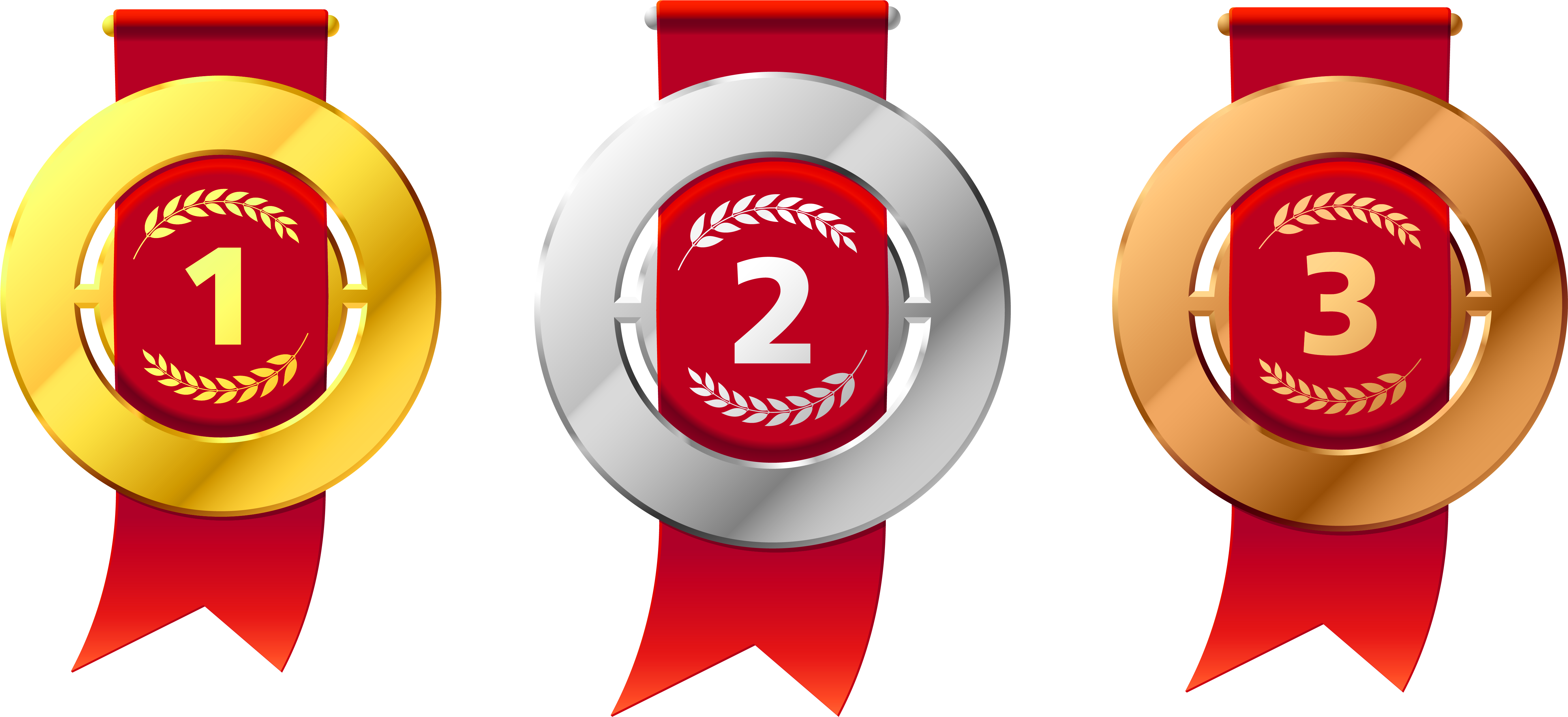 Gold Silver And Copper Transparent Medals Set - Gold Silver Bronze Medal Png (5766x2784)