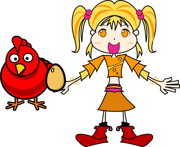 Girl With A Red Hen Clipart (600x491)