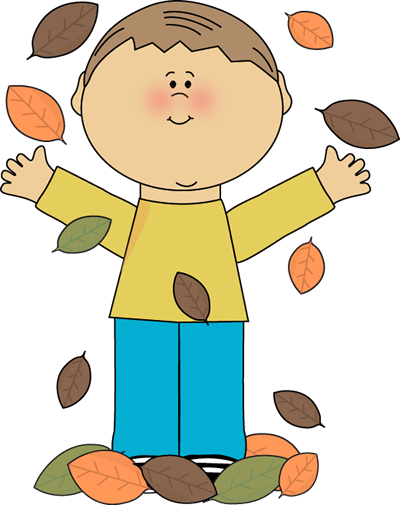 Boy Playing In Leaves Clip Art - My Cute Graphics Autumn (400x505)