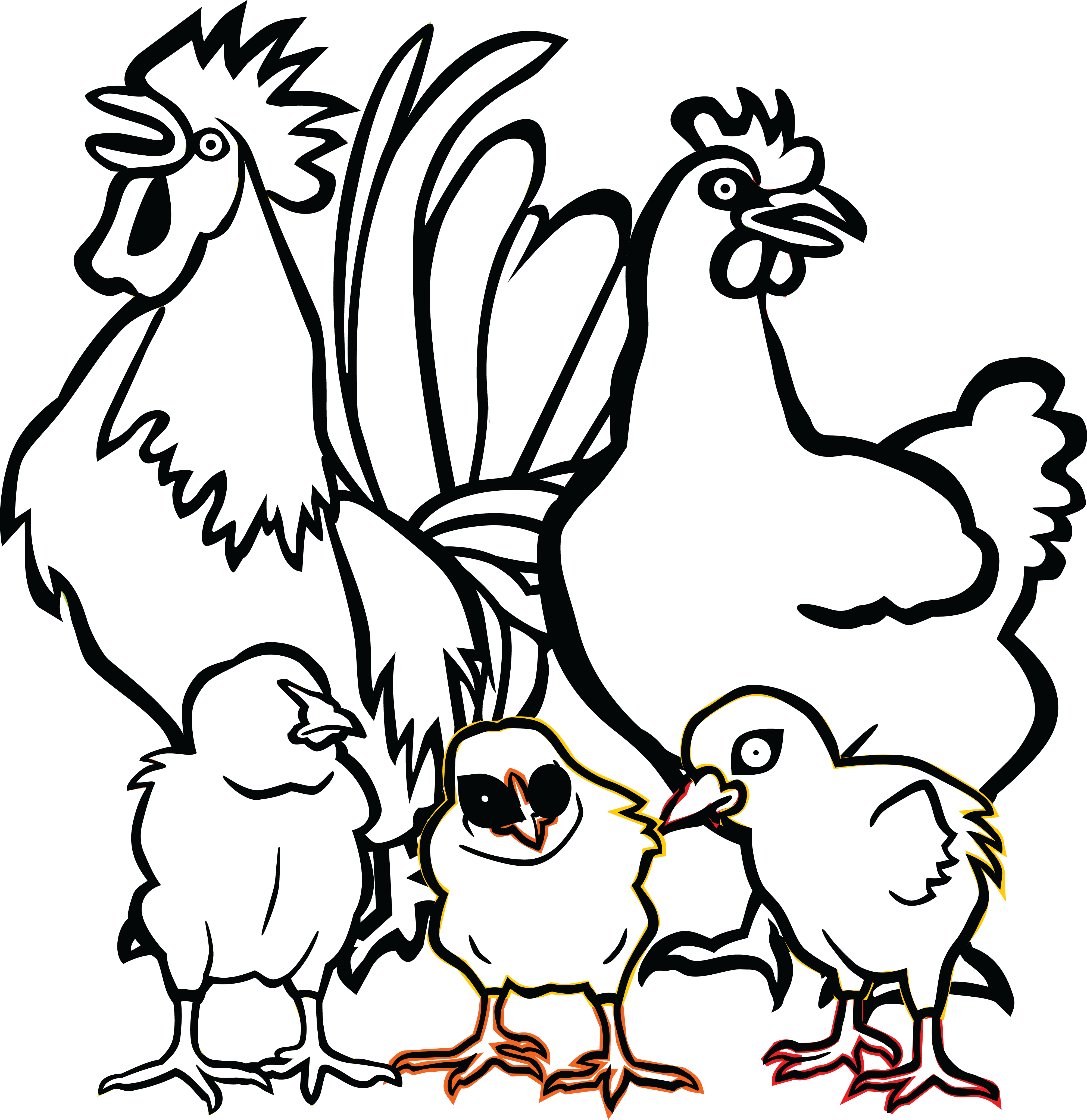 Free Clipart Of A Chicken Family - Chicken Family Drawing (4000x4122)