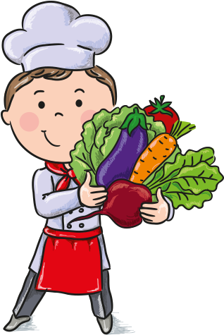 Clipart Sebzeleri Tutan Aşçı Çocuk - Kids Cooking Illustration (400x500)