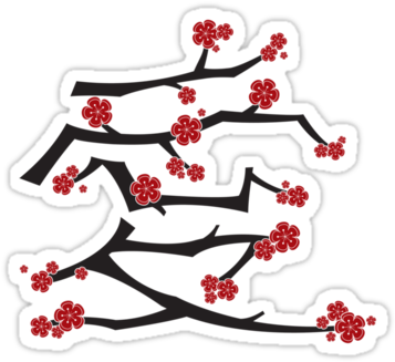 Red Sakura Cherry Blossoms Chinese Ai Love Stickers - Cherry Blossom (375x360)