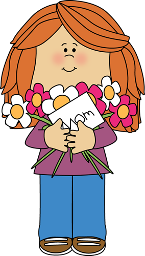 White Caucasian Girl With Red Hair Holding Flowers - Happy Mothers Day Animated (284x500)