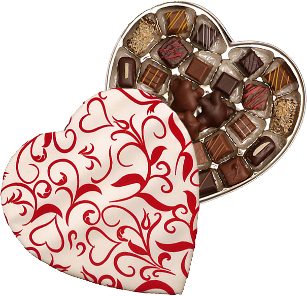 White Satin Heart With Red Ivy - Chocolate (605x583)