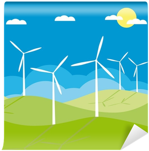 Windmill On The Field Vector Illustration Cartoon Wall - Energia Eolica Imagen Caricatura (400x400)