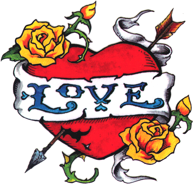 Traditional Rose Tattoo Flash Download - Love Tattoo Png (700x666)