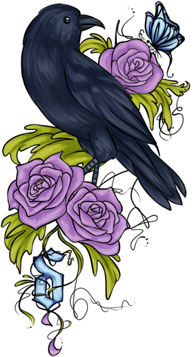 Crow And Roses Tattoo - Drawing (292x523)
