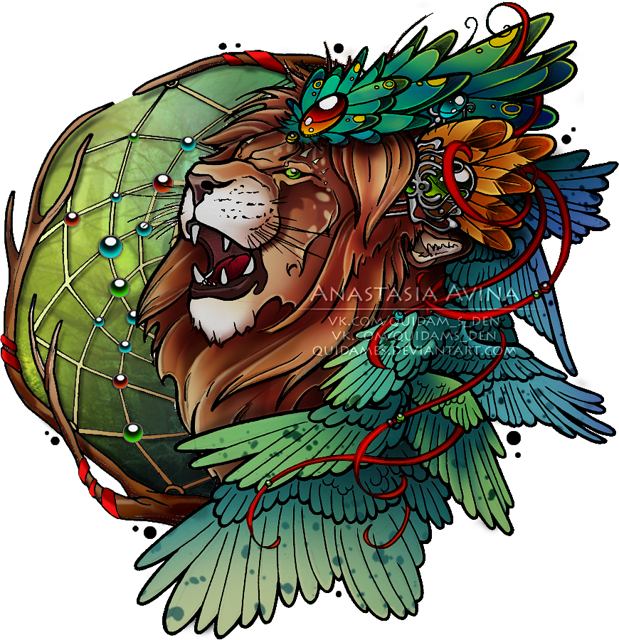 New School Lion Tattoo Designs 10 - Anastasia Avina Art (870x900)