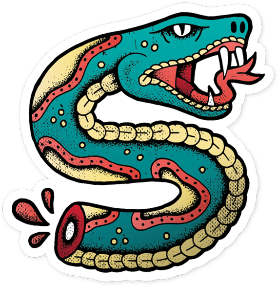 Snake Bite Vinyl Sticker Png Traditional Png Tattoos - Traditional Snake Tattoo Png (700x700)