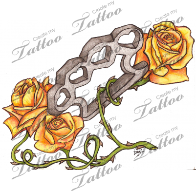 Brass Knuckles And Roses Tattoo Design - Tattoo (400x400)