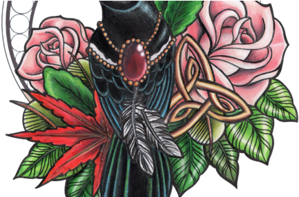 Jewelled Magpie With Neo Realistic Roses - Tattoo (480x285)