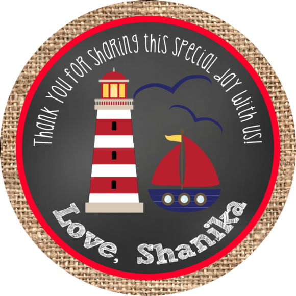 Nautical Burlap Circle Favor Tags - Lighthouse (580x580)