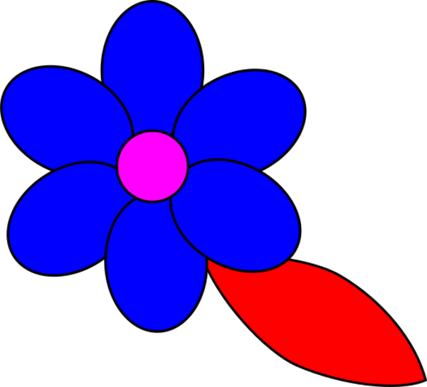Flower Six Red Petals Black Outline Green Leaf - Flower Outline (600x544)