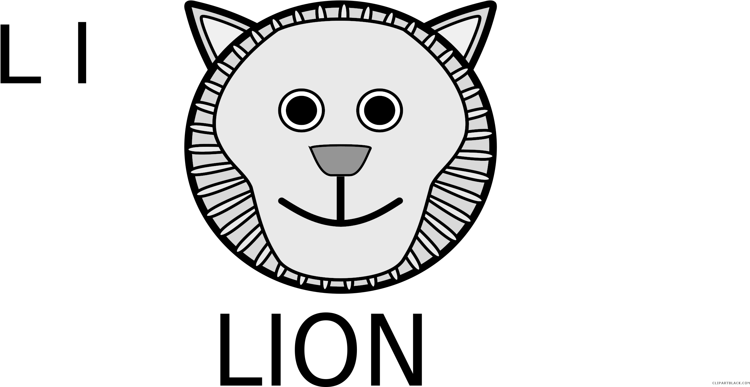 Lion Face Animal Free Black White Clipart Images Clipartblack - Lion Face Clip Art (2500x1270)