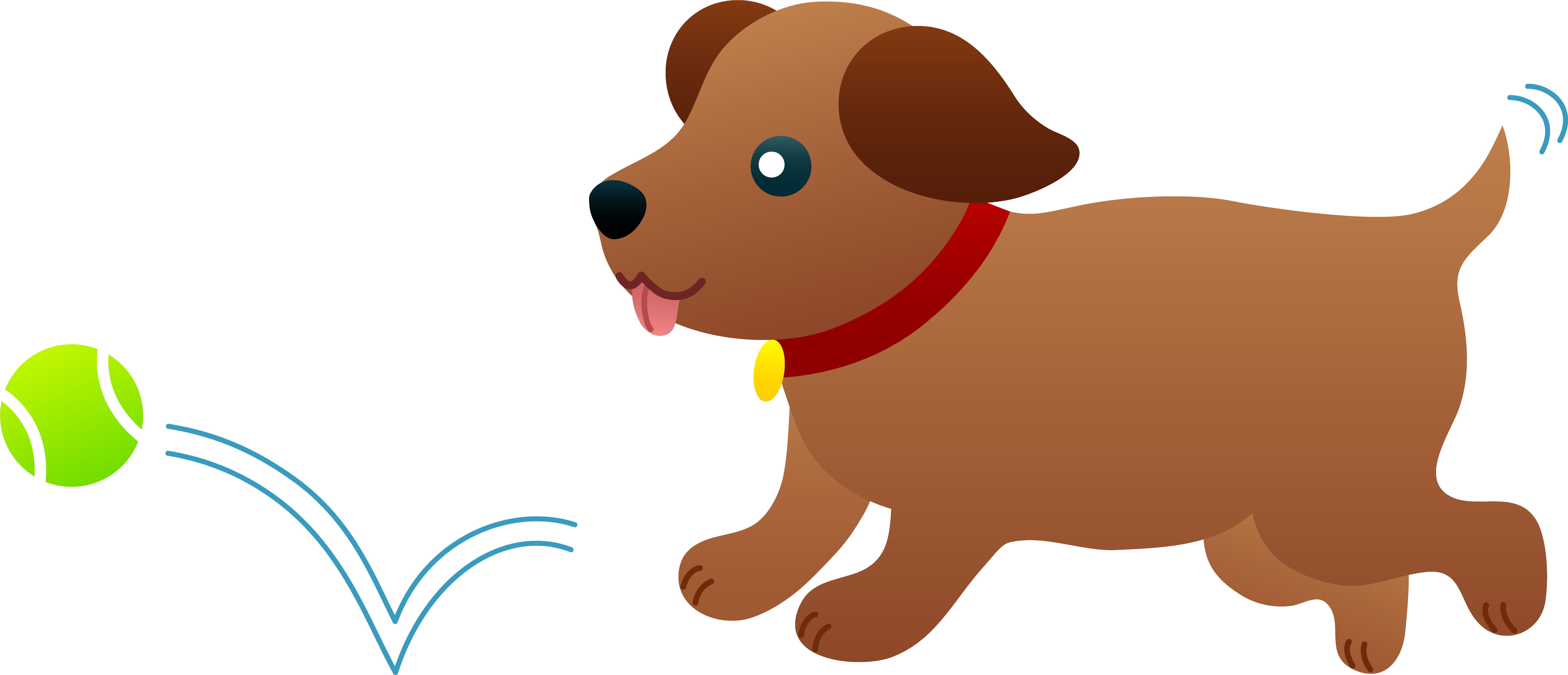 Puppy Chasing After Ball Free Clip Art - Dog Playing Fetch Clipart (9216x3952)