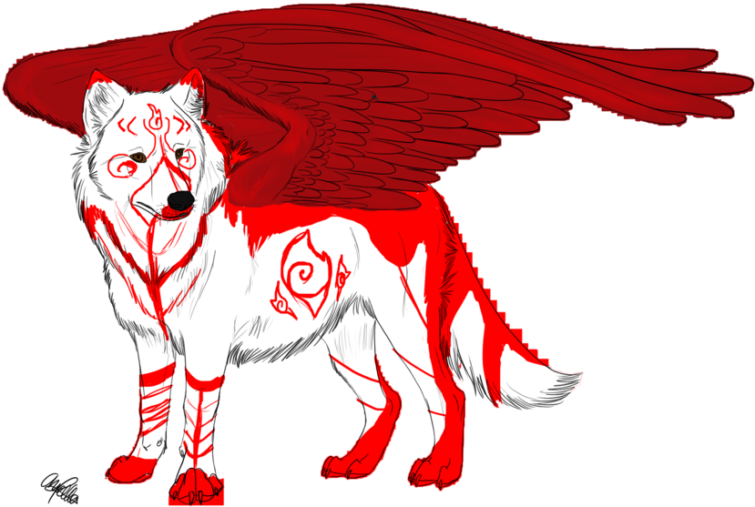 White Wolf Clipart Red Wolf - White Wolf Anime Red (900x618)