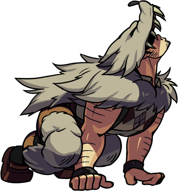 Beowulf Crouches Down And Howls Like A Wolf, With His - Beowulf Skullgirls Taunt (623x669)