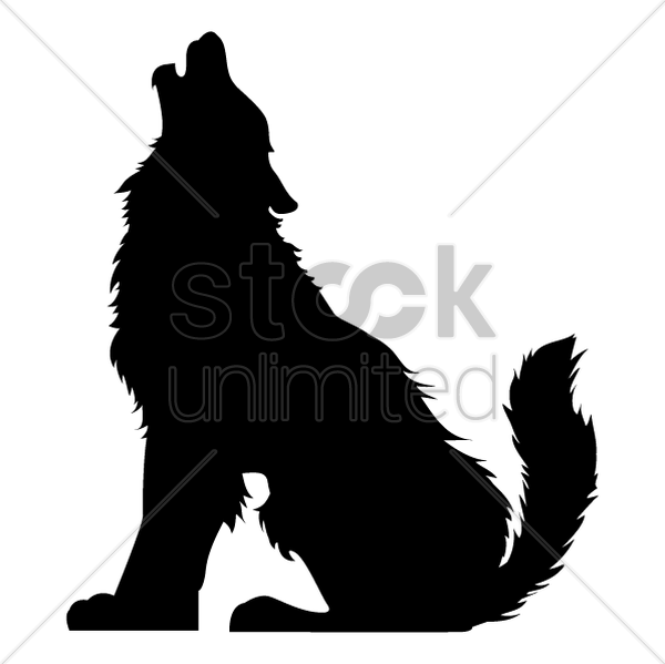 Silhouette Of Howling Wolf Clipart - Howling Wolf Silhouette Sitting (600x599)