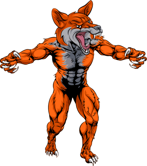 Mean Fox Sports Mascot - Lion Head With Human Body (486x550)