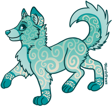 Closed Wolf Pup Adoptable 'seafoam' By - Cartoon (400x360)
