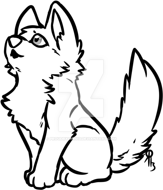 Chibi Wolf Lines Commission By Proudryukin13 On Deviantart - Gray Wolf (600x700)