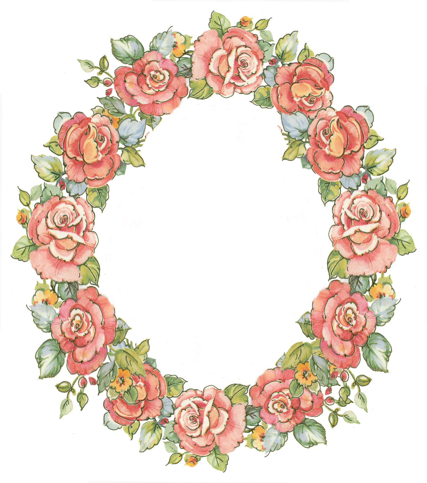 Blue Rose Clipart Beautiful Frame - Vintage Floral Frame Oval (1396x1581)