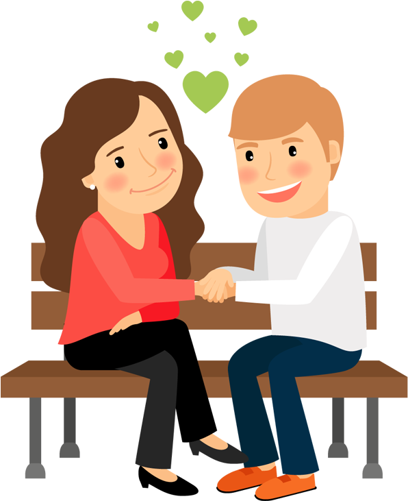 Cartoon Woman And Man Holding Hands Sitting On Park - Cartoon Sitting On A Bench (600x740)