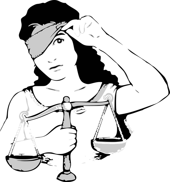 Blindfolded Injustice Justice Lady - Nature Law Of Cure (675x720)