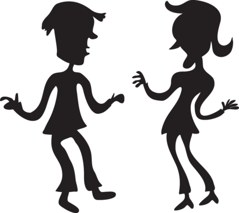 Cartoon Silhouette Of Man And Woman Dancing - Cartoon Couple Silhouette Png (480x427)
