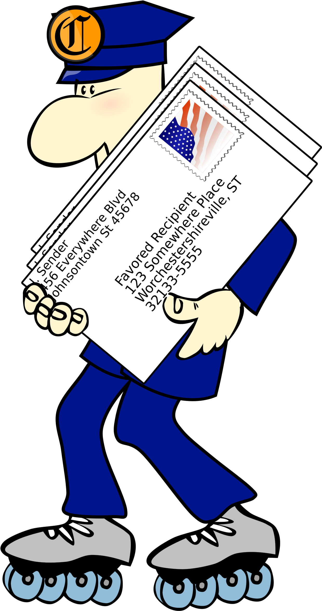 Free Postman In Skates Clip Art - Thank You - Mail Carrier Card (1463x2400)