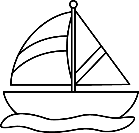 Black And White Striped Sailboat Clip Art - Boat Black And White Clip Art (454x435)