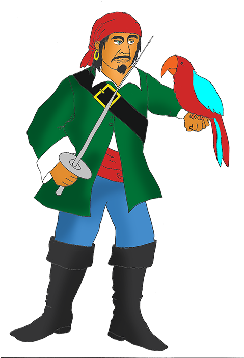 Angry Pirate With Red Parrot - Pirate With A Parrot (478x709)